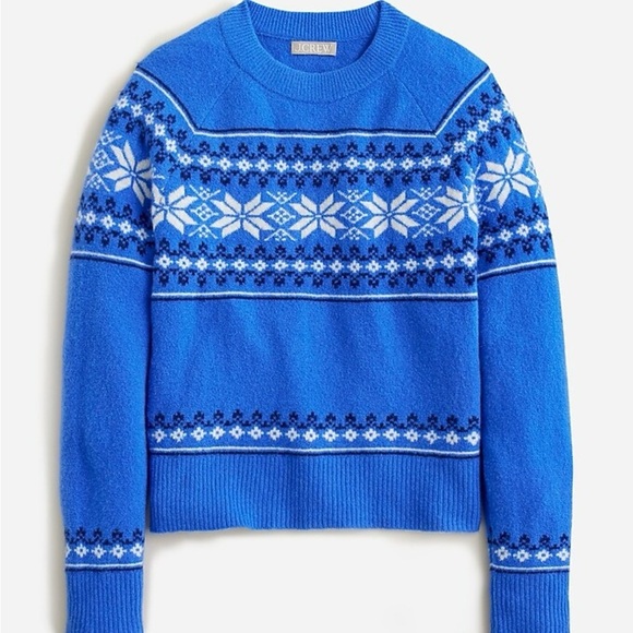 J. Crew Fair Isle crewneck sweater Vibrant blue Snowflake Women’s S Soft Cozy - Picture 3 of 11